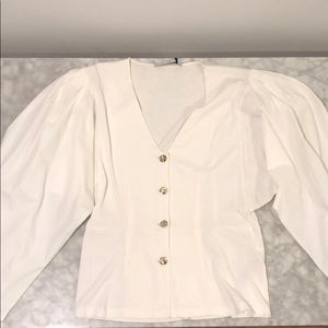 uterque white blouse with oversized sleeves